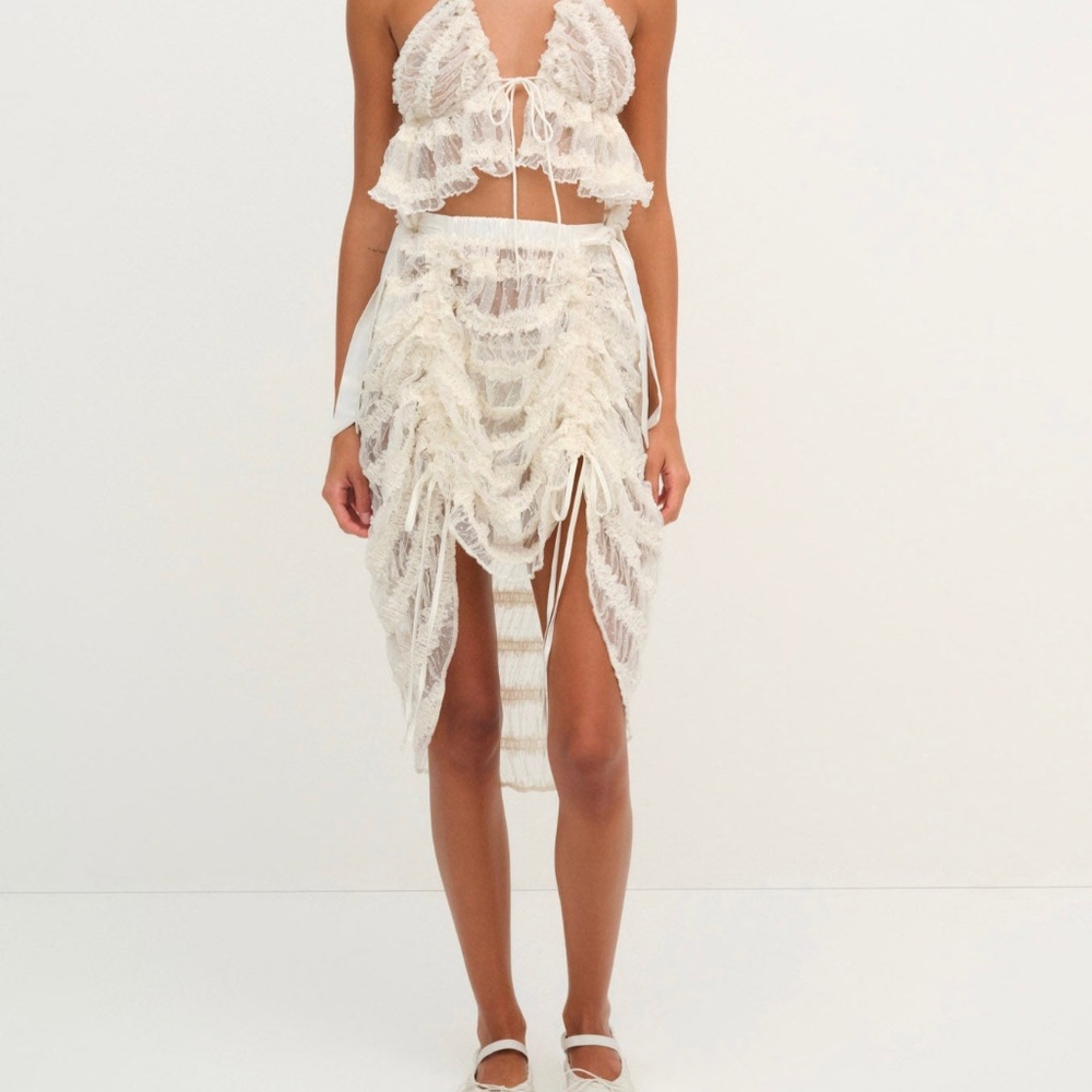 For Love & Lemons Romy Midi Slip Skirt XS / White